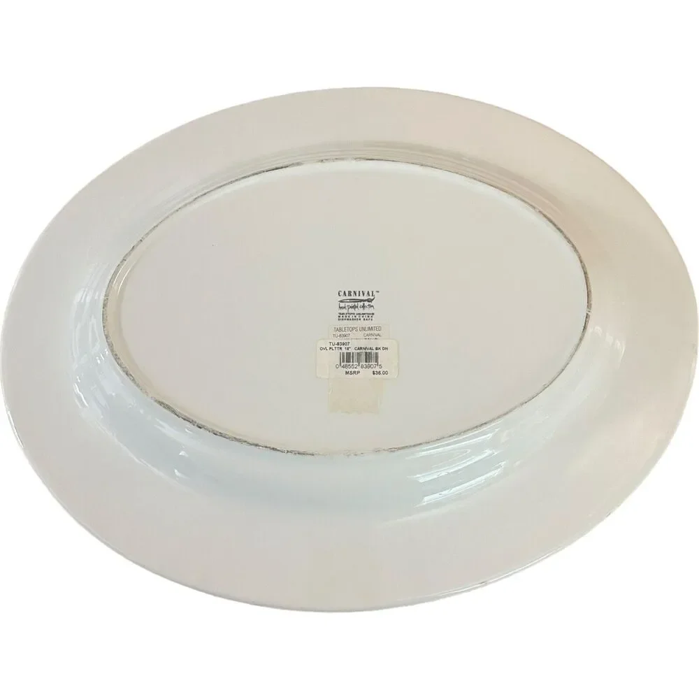 Tabletops Unlimited Carnival Diamond Handpainted 18" Oval Serving Platter XLarge - Picture 3 of 11